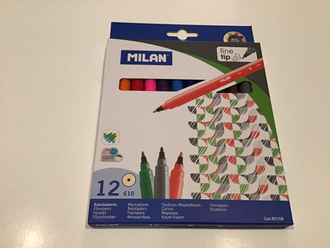 Milan Fine Tip Markers, 12 colours