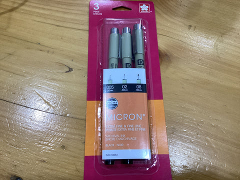 Micron Pigma 3-pack Pens Set, assortment (005, 02, 08 - black ink)