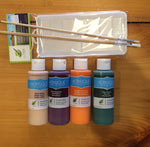 set of 4 assorted acrylic paint with brushes and palette
