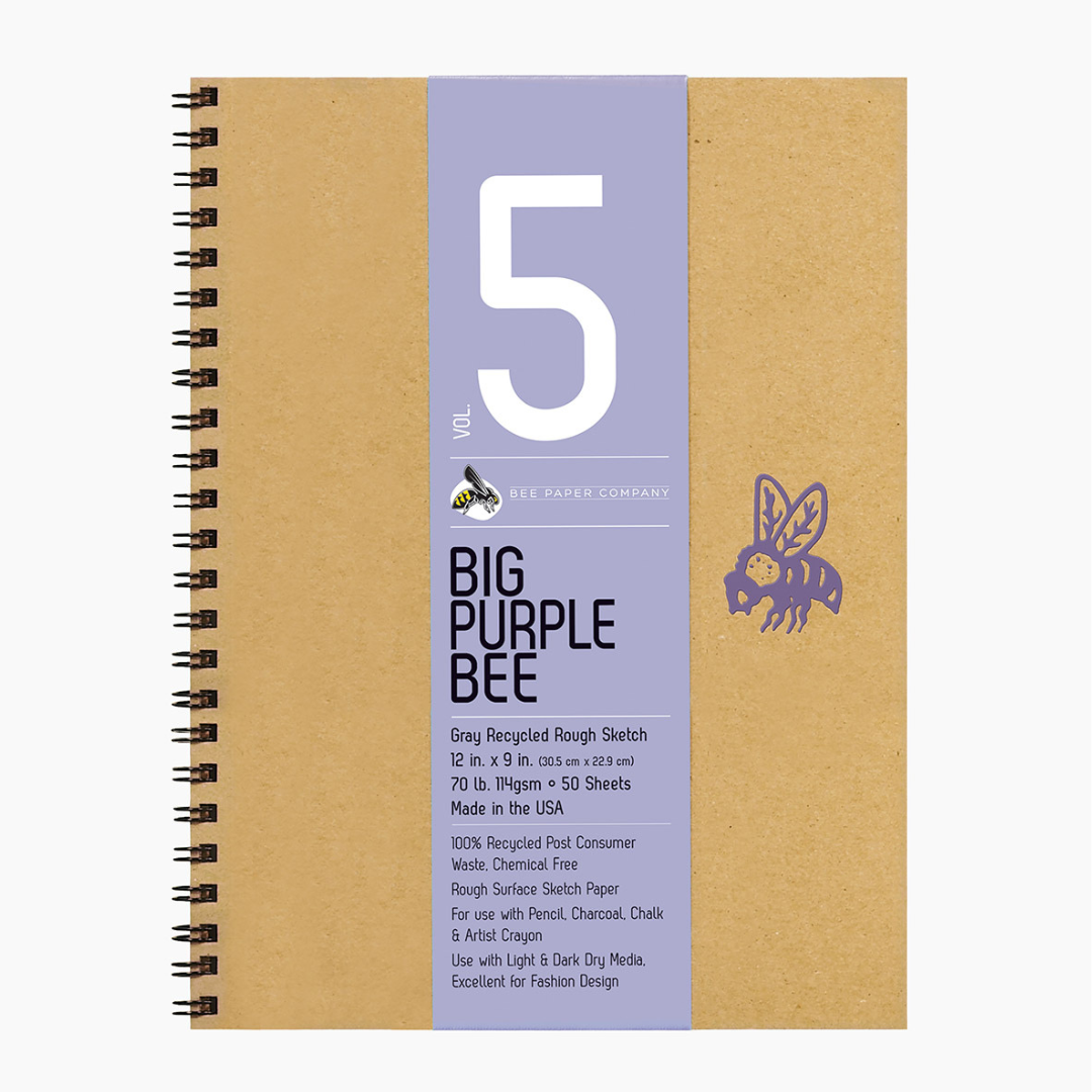 Bee Paper Big Purple Bee Gray Recycled Rough Sketch: 9x12