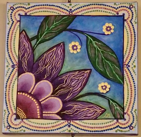Violet Flower with Sprig by Lorraine English