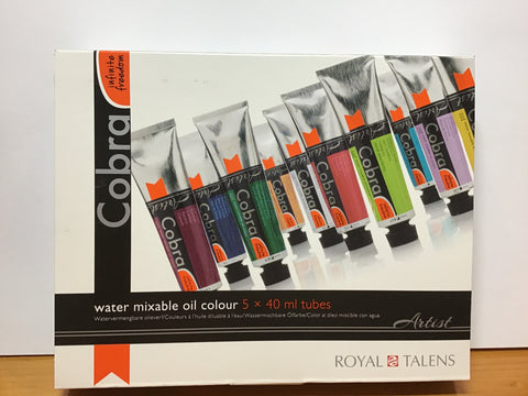 Cobra Water Mixable Oil Colour Set, 5 x 40ml
